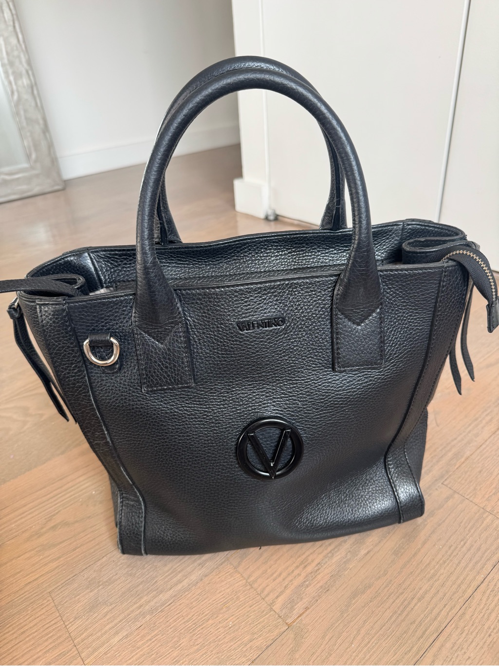 Valentino By Mario Valentino Black Pebbled Logo Tote